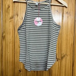 Hayden Los Angelas Women's Striped Tank Top - Black, Tan and White